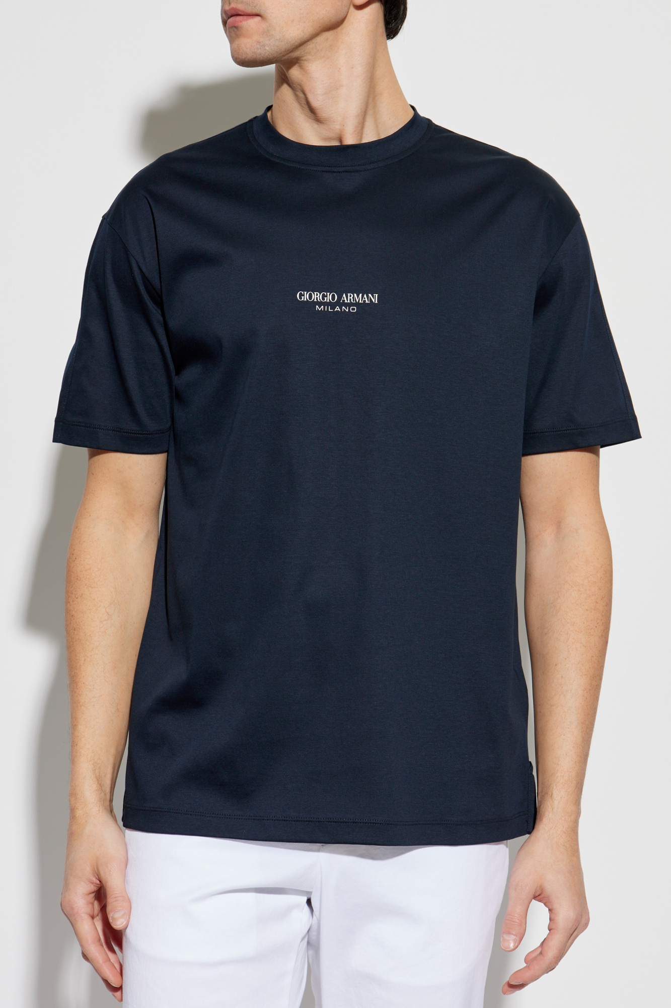 Tシャツ・カットソー GIORGIO ARMANI Men T Shirts GM001085 TE10629 UB100 Blue Navy blue T-shirt with printed logo Giorgio Armani - Vitkac AS